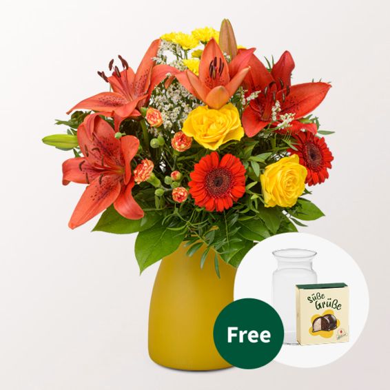 Blumenstrauß Symphonie mit Halloween-Kugeln und Vase