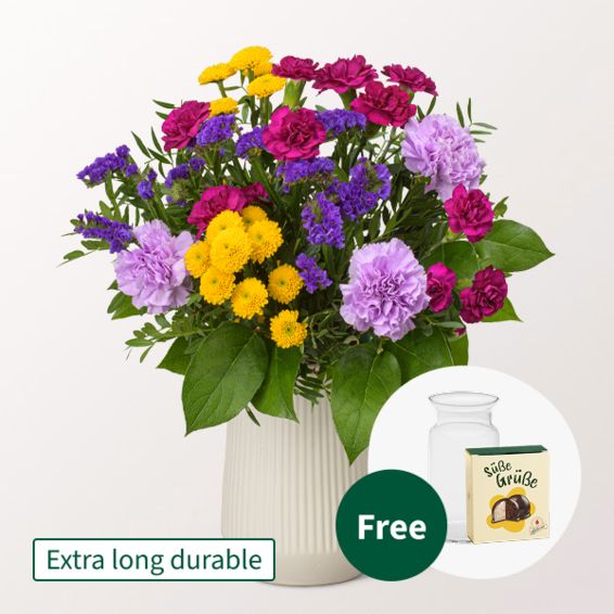 Blumenstrauß Sommergarten mit Halloweenkugeln und Vase