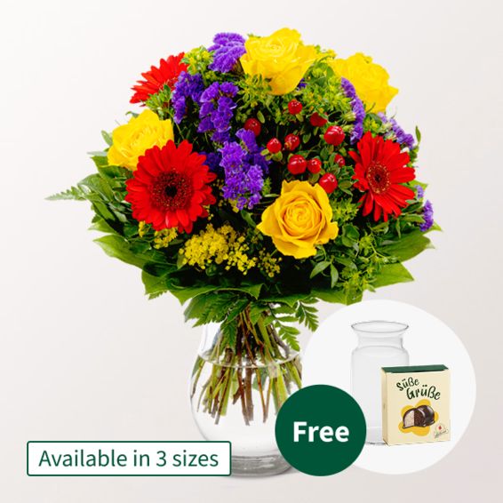 Blumenstrauß Blütenfee mit Halloween-Kugeln und Vase (Klassisch, 15 Stiele)