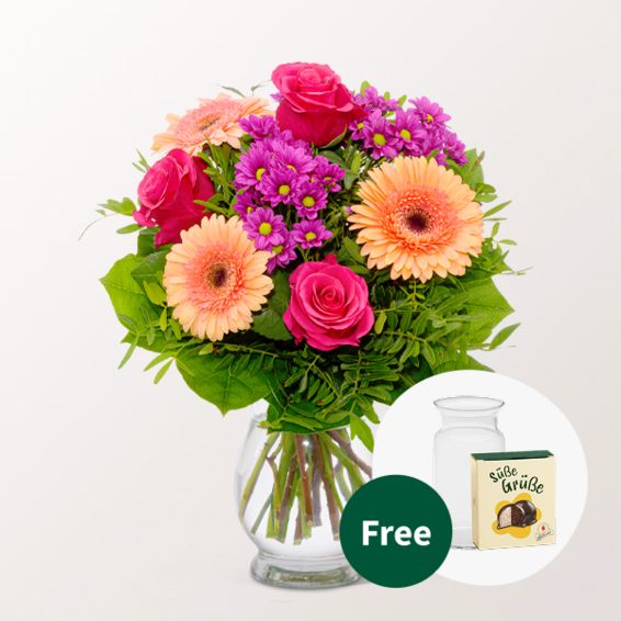 Blumenstrauß Sommerliebe mit Halloween-Kugeln und Vase