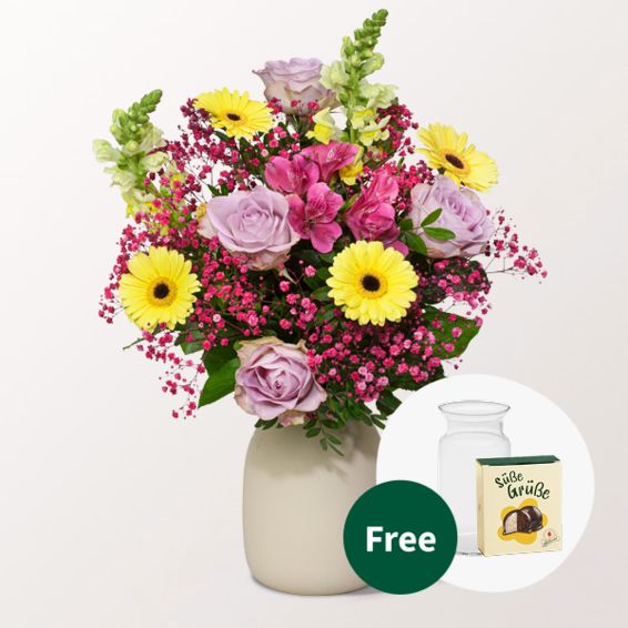 Blumenstrauß Sommerfreude mit Halloweenkugeln und Vase