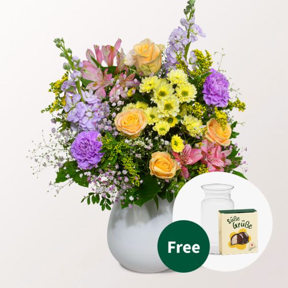 Blumenstrauß Blûtenexplosion mit Halloween-Kugeln und Vase