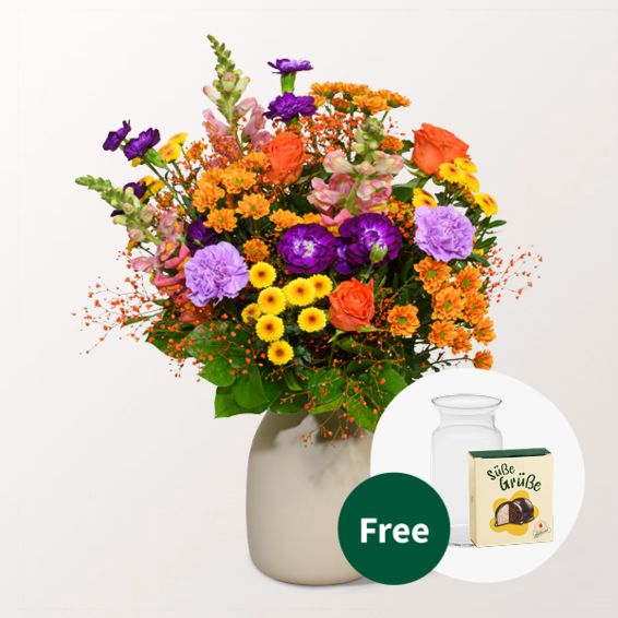 Blumenstrauß Bunter Sommer mit Hallorenkugeln & Vase