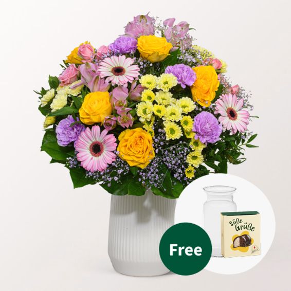 Blumenstrauß „Freude“ mit Halloweenkugeln und Vase