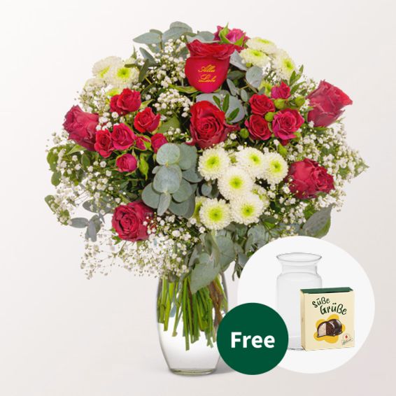 Blumenstrauß „Alles Liebe“ mit Halloweenkugeln und Vase