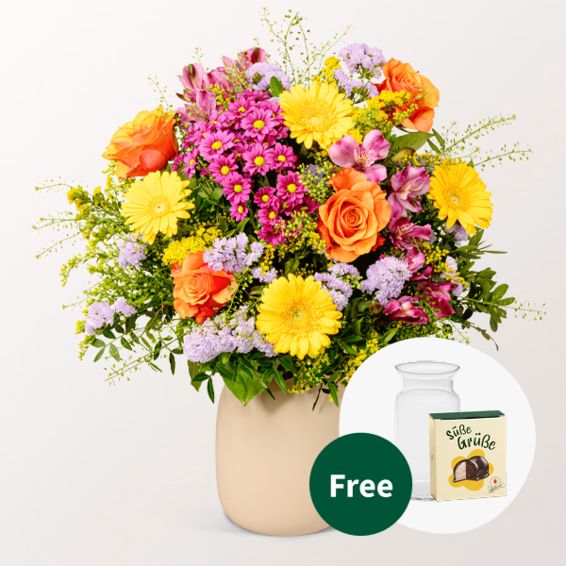 Blumenstrauß Blütenkuss mit Halloweenkugeln und Vase