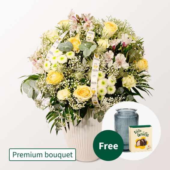 Premium-Blumenstrauß mit Premium-Vase und Halloween-Kugeln