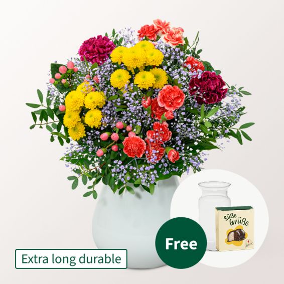 Blumenstrauß Blütenfreude mit Halloweenkugeln und Vase