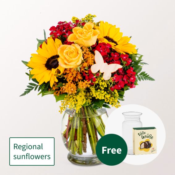 Blumenstrauß Sommergefüll mit Halloweenkugeln und Vase