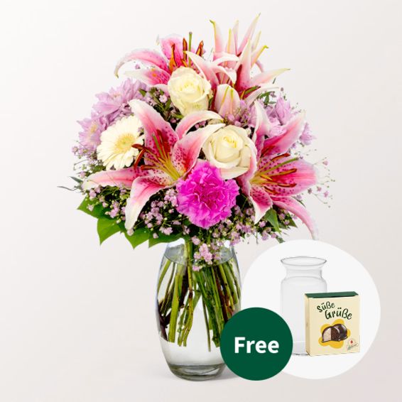 Blumenstrauß „Glücksmoment“ mit Halloweenkugeln und Vase