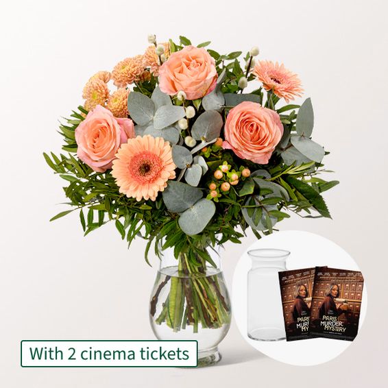 Blumenstrauß Morgentau mit Roman & Vase