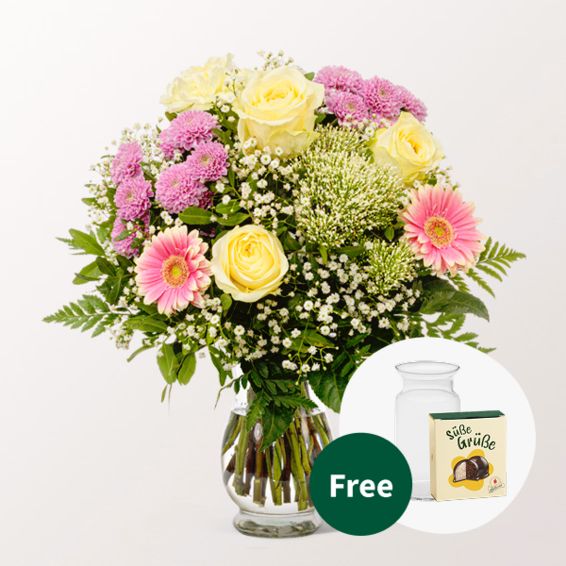 Blumenstrauß „Blumenfreude“ mit Halloweenkugeln und Vase