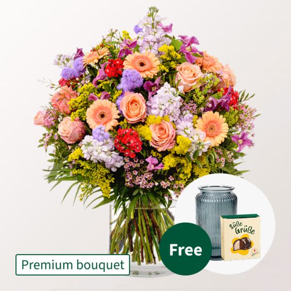 Premium-Blumenstrauß Blûtensation mit Premium-Vase und Halloween-Kugeln