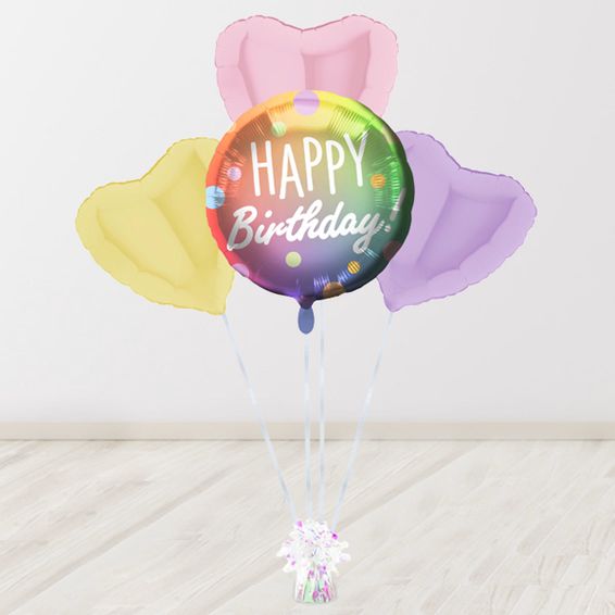 Heliumballon-Geschenkset „Alles Gute zum Geburtstag“ – Regenbogen-Pastell-Set