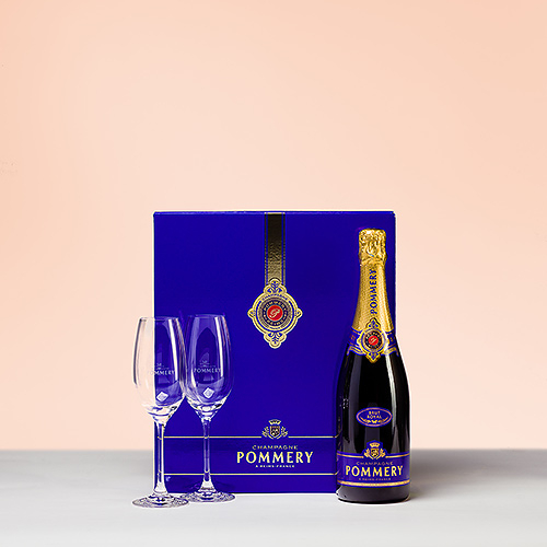 Pommery Champagner Brut Royal 75 cl Geschenkbox mit 2 Champagnergläsern,