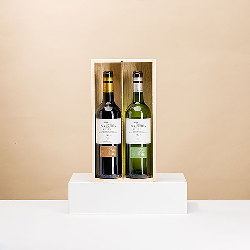 Château des Tourtes – Le Duo Rot- und Weißwein in der Holzkiste