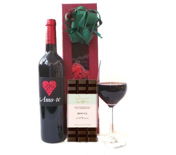 Amo-Te Schokoladen-Rotwein-Geschenk