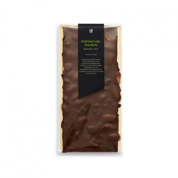 Grand Cru Schokolade mit Pistazien und Sultaninen 49% 175G