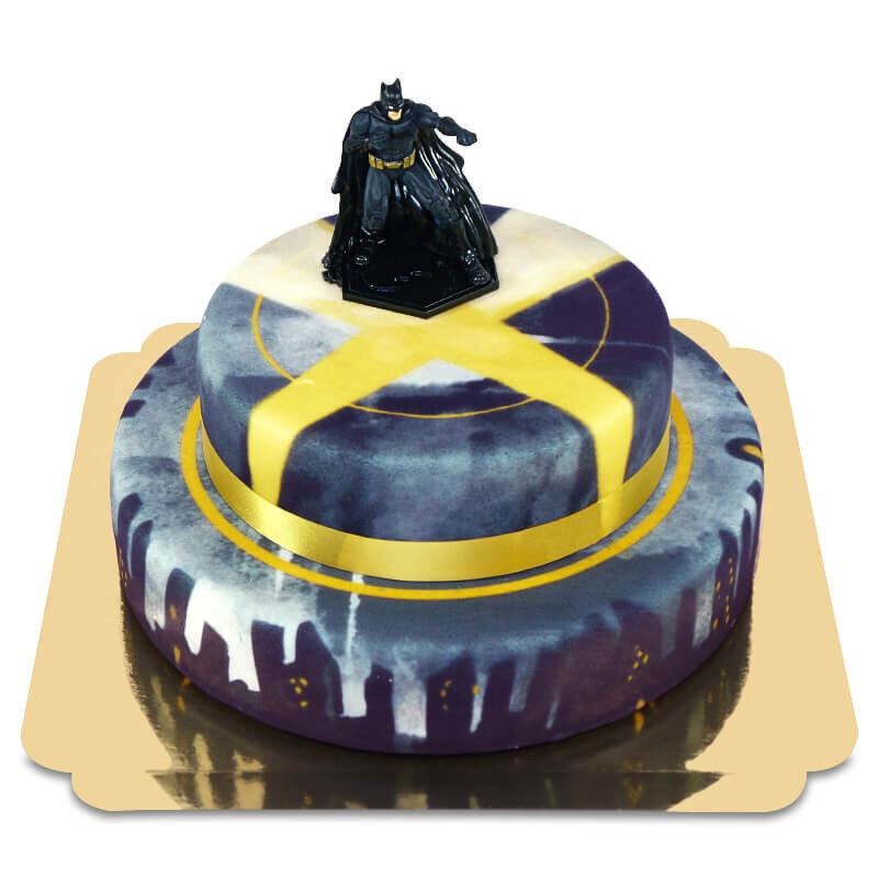 Batman auf einer zweistöckigen Großstadttorte