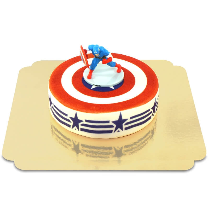 Captain America® auf einer Stars and Stripes Torte (Klein (18 cm (6 Portionen)))