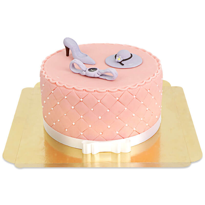 Deluxe-Make-up-Torte mit bunten Zuckerdekorationen und weißem Band (Klein (18 cm (12 Portionen)))