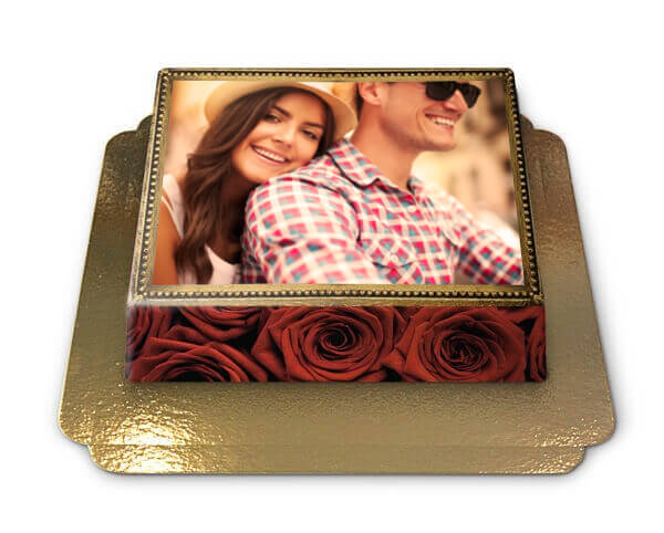 Fototorte im Rosendesign (Klein ((20×14 cm)6 Portionen))