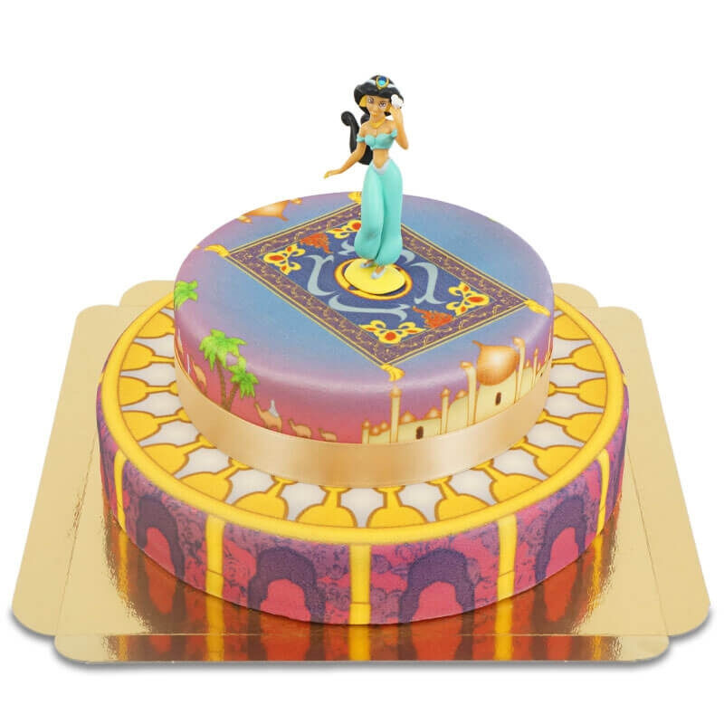 Prinzessin Jasmine auf einem zweistöckigen Teppich über einer Palasttorte