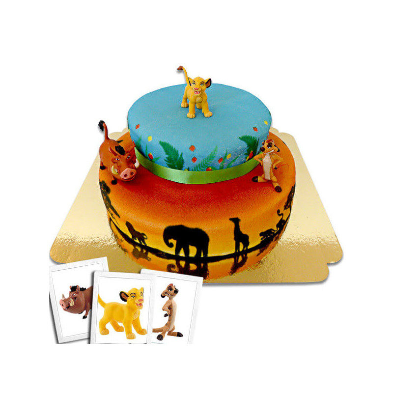 Simba, Timon &amp; Pumba auf einer 2-stöckigen Savannentorte