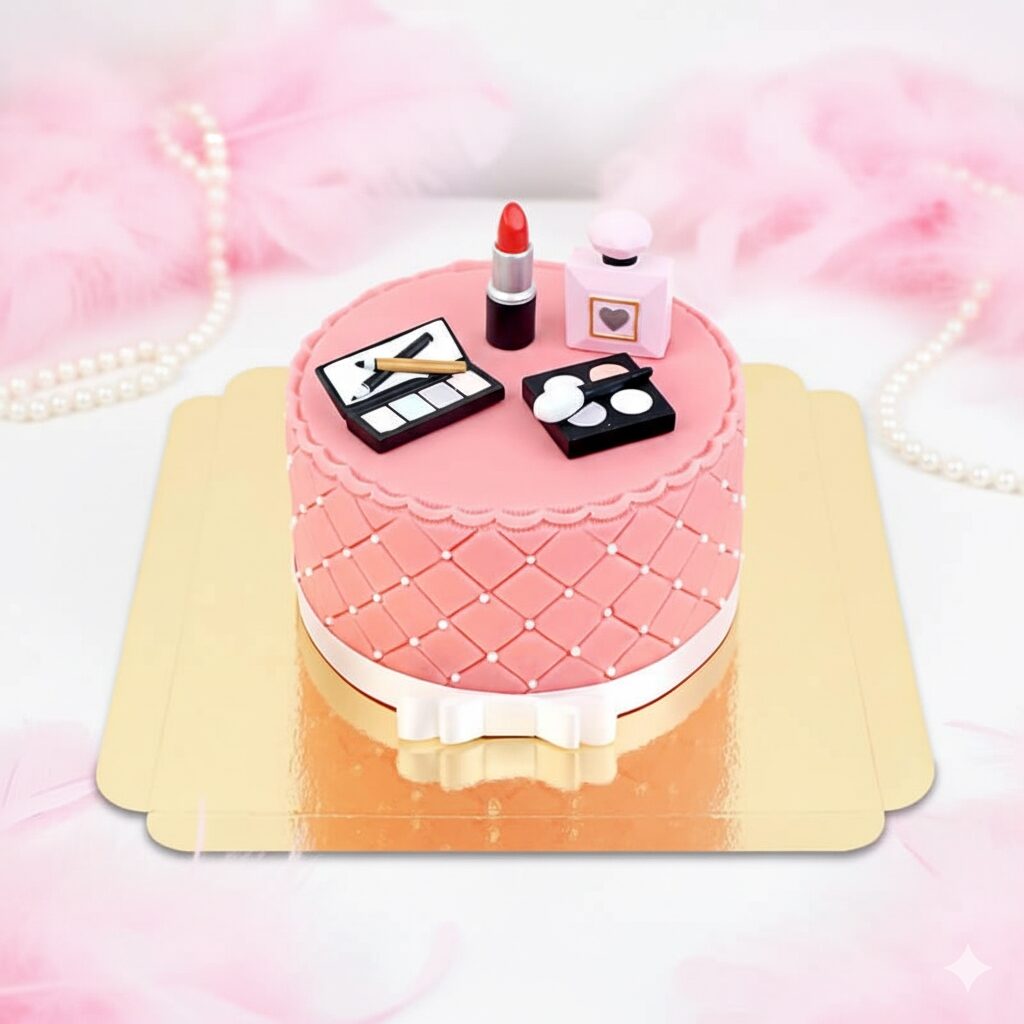 Deluxe-Make-up-Torte mit weißem Band (Klein (18 cm (12 Portionen)))