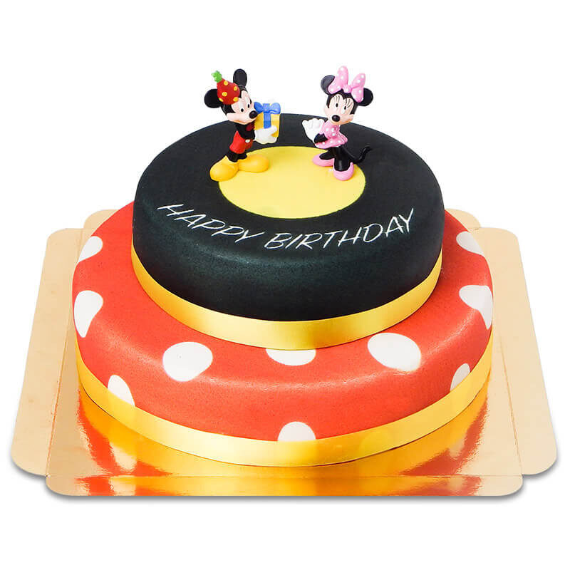 Mickey und Minnie auf zweistöckiger Geburtstagstorte