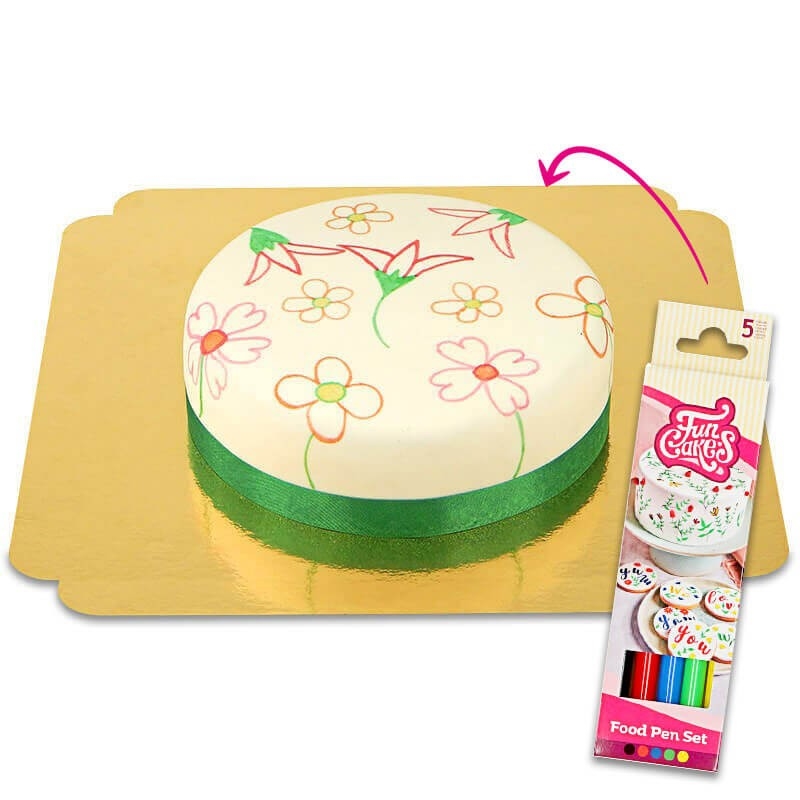 Mit Lebensmittelfarbstiften verzierter Kuchen (Klein (18 cm (6 Portionen)))