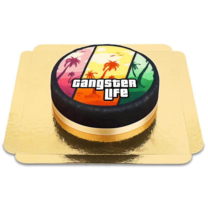 Videospiel-Cover-Torte „Gangster Life“ (Klein (18 cm (6 Portionen)))