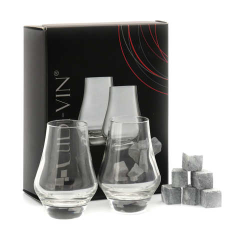 Geschenkset mit 2 Gläsern und 6 Whisky-Eiswürfeln