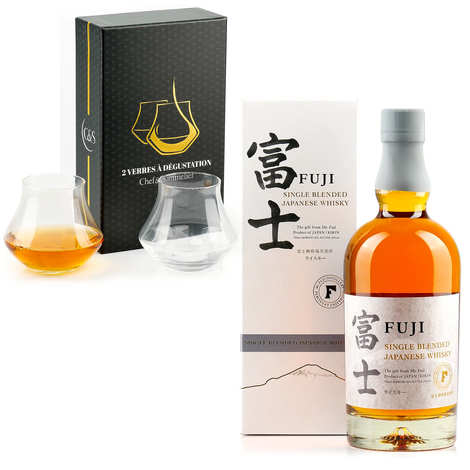 Fuji Single Blended japanischer Whisky und seine 2 Probiergläser