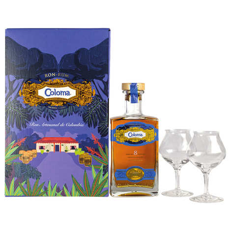 Geschenkbox Rum Coloma 8 Jahre 40% und 2 Gläser