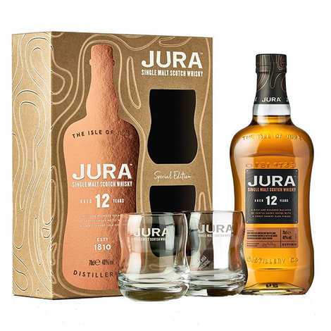 The Isle of Jura – Single Malt Whisky – 10 Jahre alt – 40 % + Box mit 2 Gläsern