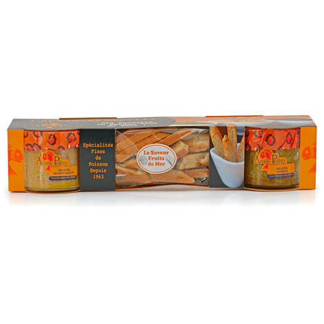 Meeresfrüchte-Aperitif-Dip-Box – Muschel- und Jakobsmuschel-Rillettes (Box-Set mit 2 Rillettes (2 x 95 g) + Dips (60 g))