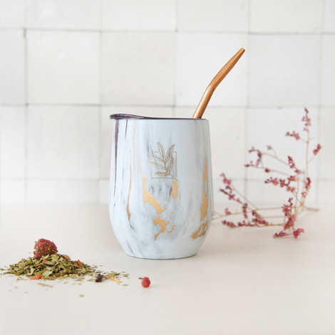 Kalebasse und Bombilla für Mate - Edelstahl und isothermisch - Marmor &amp; Gold