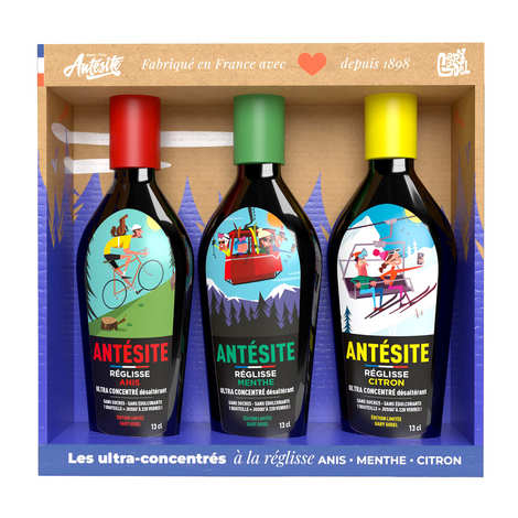 Gary Godel Schachtel mit 3 ultrakonzentrierten Lakritzsorten: Anis, Minze und Zitrone – Antesite