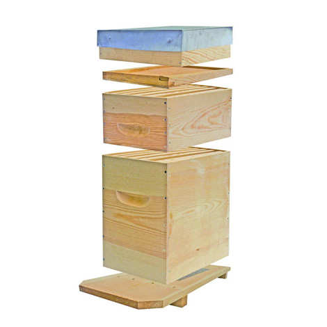 Dadant 6-Rahmen-Bienenstock (montiert geliefert) komplett mit Honigraum und Drahtrahmen
