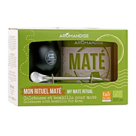 Mate-Ritualbox – Kalebasse, Bombilla und Schachtel mit wildem, biologischem, grünem Mate