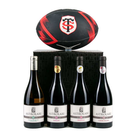 Vinovalie x Stade Toulousain Geschenkset – 4 Flaschen Wein und 1 Rugbyball