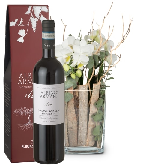Lifestyle (Orchidee mit Vase) und Ripasso Albino Armani DOC (75 cl)