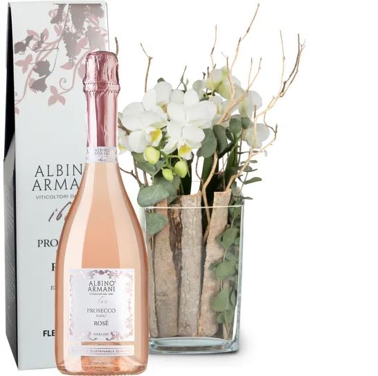 Lifestyle (Orchidee in einer Vase) und Prosecco Rose Albino Armani DOC (75 cl)