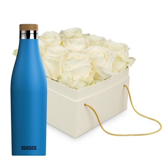 Flowerbox «Athens» (15 cm) mit SIGG Trinkflasche Meridian Electric Blue 0.5L