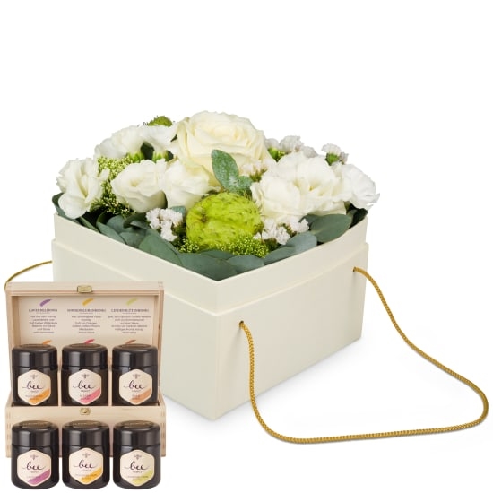 Flowerbox «Dublin» (15 cm) mit Bee-Family Honig-Geschenkset