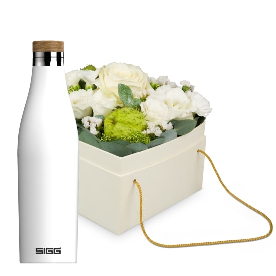 Flowerbox «Dublin» (15 cm) mit SIGG Trinkflasche Meridian White 0.5L