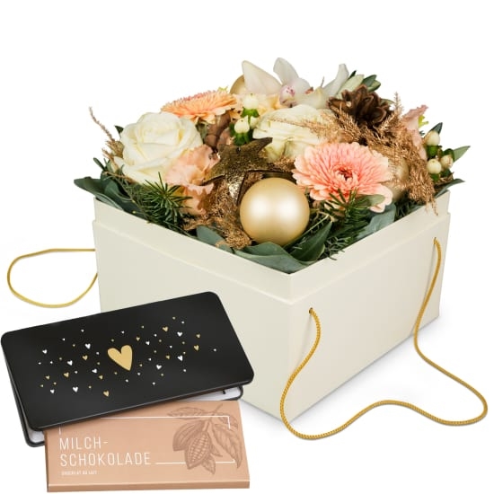Flowerbox «Berlin» (20 cm) und Munz Tafel Schokolade «Herz»