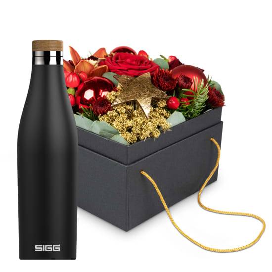 Flowerbox New York (15 cm) mit SIGG Trinkflasche Meridian Black 0,5L