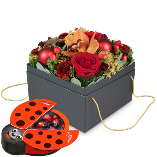 Flowerbox New York (20 cm) mit Schokoladen-Marienkäfer
